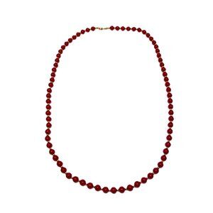 Vintage MONET Necklace Cherry Red Plastic Gold Tone Shiny Beads 30"
